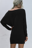 Bonnyshow Fashion Skew Neck Long Sleeve Mini Dress