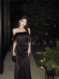 Bonnyshow Off The Shoulder Black Dress