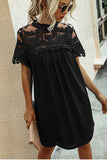 Bonnyshow Chiffon Lace Solid Color Mini Dress