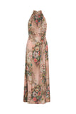 Bonnyshow Elegant Vintage Rose Print Halter Neck Maxi Dress