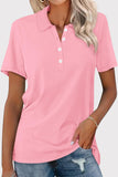 Bonnyshow Casual Simplicity Solid Buckle Turndown Collar T-Shirts