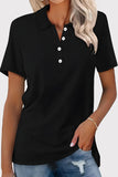 Bonnyshow Casual Simplicity Solid Buckle Turndown Collar T-Shirts