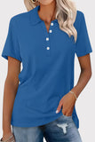 Bonnyshow Casual Simplicity Solid Buckle Turndown Collar T-Shirts