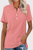 Bonnyshow Casual Simplicity Solid Buckle Turndown Collar T-Shirts