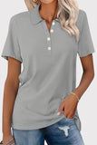 Bonnyshow Casual Simplicity Solid Buckle Turndown Collar T-Shirts