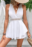 Bonnyshow Casual Simplicity Solid Lace Draw String Backless V Neck Rompers