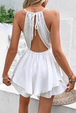 Bonnyshow Casual Simplicity Solid Lace Draw String Backless V Neck Rompers