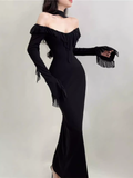 Bonnyshow Sexy Black Long Dress