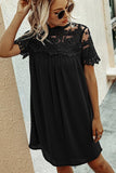 Bonnyshow Chiffon Lace Solid Color Mini Dress