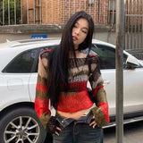 Bonnyshow Autumn Winter 90S Vintage Knitted Sweaters Striped Crimping Cropped Pullovers Chic Women Kawaii Knitwear Y2k Retro Streetwear