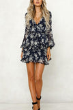 Bonnyshow V-neck Printed Long-sleeved Dress