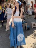 Bonnyshow Blue tie-dye suspender dress for women