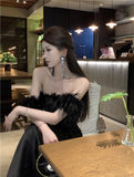 Bonnyshow Off The Shoulder Black Dress
