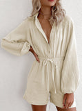 Bonnyshow Long-sleeved Waisted Single-breasted Loose Jumpsuit