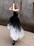 Bonnyshow Retro Black Gradient Puffy Suspender Dress