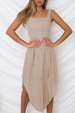 Bonnyshow Trendy Asymmetrical Khaki  Mid Calf Dress