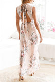 Bonnyshow Side Slit Pink Blended Maxi Dress