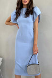 Bonnyshow new Midi dresses Cute Elegant Solid Flounce Slit O Neck Wrapped Skirt Dresses