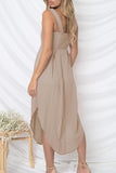 Bonnyshow Trendy Asymmetrical Khaki  Mid Calf Dress