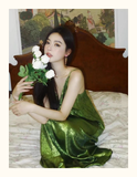 Bonnyshow Green V-neck suspender dress