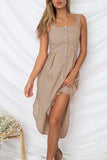 Bonnyshow Trendy Asymmetrical Khaki  Mid Calf Dress