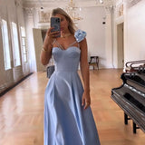 Bonnyshow Elegant Rose Spaghetti Strap Blue Corset Long Dress Romantic Solid Color 3D Flower Bustier Off Shoulder Ball Gown Lady Dresses