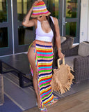 Bonnyshow Colorful Hand Crochet Tassel Maxi Skirts Women Fashion Sexy Side High Split Knitted Long Beach Cover Ups Casual Petticoats