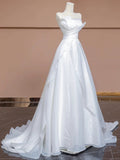 Bonnyshow Aesthetic Ball Gown Strapless White Long Wedding Dresses Brides Dress S3804