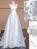 Bonnyshow Aesthetic Ball Gown Strapless White Long Wedding Dresses Brides Dress S3804