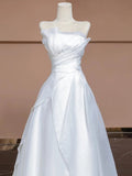 Bonnyshow Aesthetic Ball Gown Strapless White Long Wedding Dresses Brides Dress S3804