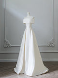 Bonnyshow Aesthetic Ball Gown Strapless Ivory Satin Long Wedding Dresses Brides Dress S3805