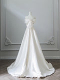 Bonnyshow Aesthetic Ball Gown Strapless Ivory Satin Long Wedding Dresses Brides Dress S3805