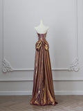 Bonnyshow Sexy Mermaid Strapless Sequin Brown Long Prom Dresses S3807