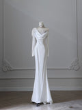 Bonnyshow Princess Mermaid High Neck Sequin White Satin Wedding Dresses S3810