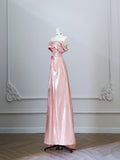 Bonnyshow Sexy A Line Off The Shoulder Sequin Pink Long Prom Dresses Evening Gowns S3813
