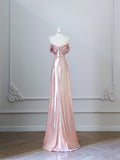 Bonnyshow Sexy A Line Off The Shoulder Sequin Pink Long Prom Dresses Evening Gowns S3813