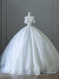Bonnyshow Unique Ball Gown Strapless Tulle White Long Off The Shoulder Wedding Dresses Brides Dress S3815