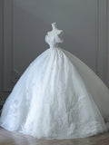 Bonnyshow Unique Ball Gown Strapless Tulle White Long Off The Shoulder Wedding Dresses Brides Dress S3815