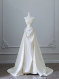 Bonnyshow Unique Mermaid Strapless Long Wedding Dresses With Short Sleeves Brides Dress S3817