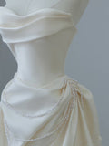 Bonnyshow Unique Mermaid Strapless Long Wedding Dresses With Short Sleeves Brides Dress S3817
