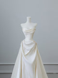 Bonnyshow Unique Mermaid Strapless Long Wedding Dresses With Short Sleeves Brides Dress S3817