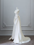 Bonnyshow Unique Mermaid Strapless Long Wedding Dresses With Short Sleeves Brides Dress S3817