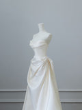 Bonnyshow Unique Mermaid Strapless Long Wedding Dresses With Short Sleeves Brides Dress S3817