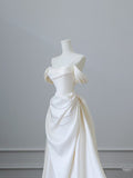Bonnyshow Unique Mermaid Strapless Long Wedding Dresses With Short Sleeves Brides Dress S3817