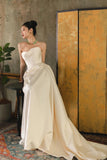 Bonnyshow Unique Mermaid Off The Shoulder Ivory Long Wedding Dresses With Short Sleeves Brides Dress S3824