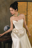 Bonnyshow Unique Mermaid Off The Shoulder Ivory Long Wedding Dresses With Short Sleeves Brides Dress S3824
