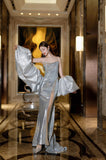 Bonnyshow Sexy Mermaid Spaghetti Straps Silver Sequin Long Prom Dresses Evening Gowns S3825