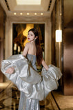 Bonnyshow Sexy Mermaid Spaghetti Straps Silver Sequin Long Prom Dresses Evening Gowns S3825