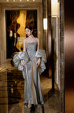 Bonnyshow Sexy Mermaid Spaghetti Straps Silver Sequin Long Prom Dresses Evening Gowns S3825