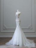 Bonnyshow Princess Mermaid Sweetheart White Tulle Long Wedding Dresses Brides Dress S3839